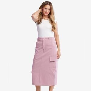 NWT Sweet Salt Hartley Cargo Midi Skirt Pink 100% Cotton Utility Modest Size XL